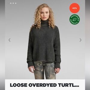 New NWT G-Star RAW Loose Overdyed Black Turtleneck Sweater size S